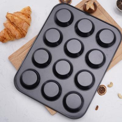 China Sustainable High Quality Black Gold Bakeware Non-Stick Carbon Steel 12 Cup Roll Pan Cake Mold for sale