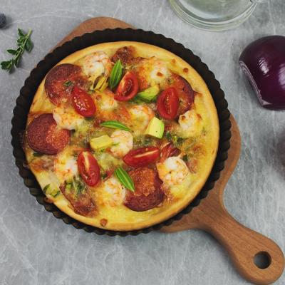 China 9 Inch Round Stocked Pan Pie Pan With Removable Carbon Steel Quiche Tart Loose Bottom Pan For Oven Baking for sale