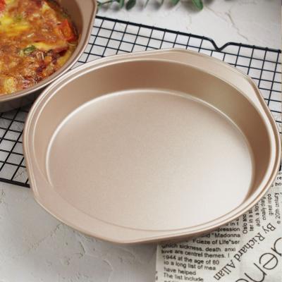 China Amazon Stocked Bakeware 9 Inch Round Nonstick Champagne Gold Heavy Steel Pie Pan Cake Pan for sale