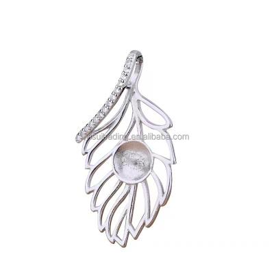 China Classic Type 925 Sterling Silver Tray Cabochon Bezel Base Setting Leaf Pendant For Diy Jewelry Making Key Chain for sale