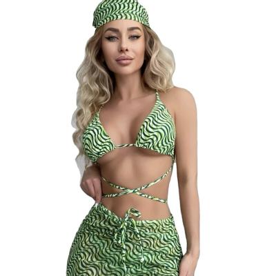 China 2023 European and American women's new sexy drawstring swimsuit bikini sexy three-piece yarn lace-up advance for sale