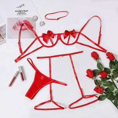 China New Spandex girls strip sexy bra erotic female three-point sling bow underwear costume in good price for sale