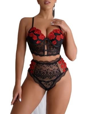 China Sexy Women's Red Lace Spandex Women's Panties Slit Hollowed Out Underwear Bras And Panty Sets for sale