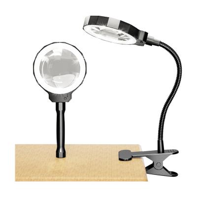 China ABS+ alloy+ K9 aluminum optical glass vendor supply 450g 180mah lithium battery led light design desktop magnifier with clip for sale