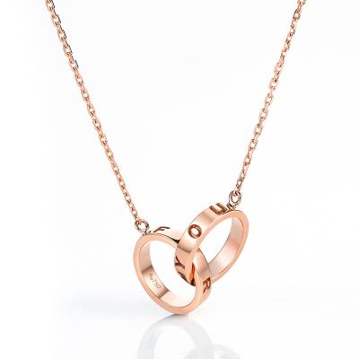 China Trendy Fashionable 14K 18K Gold Double Ring Women's Double Ring Pendant Necklace for sale