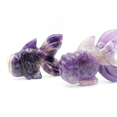 China Europe Chevron Amethyst Goldfish 4 in Statue Cute Crystal Gift Amethyst Goldfish Figurine Natural for Home Decor for sale