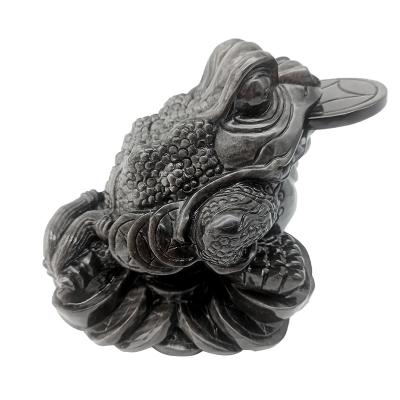 China Handmade Natural Crystal Gem Silver Obsidian Golden Toad Europe Toad Sculpture for Business Gift for sale