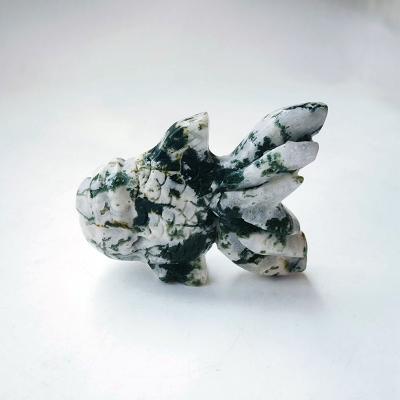 China Large Goldfish 4 of Europe in Puffy Statue Crystal Gem Moss Agate Goldfish Figurine Natural for Home Decor for sale