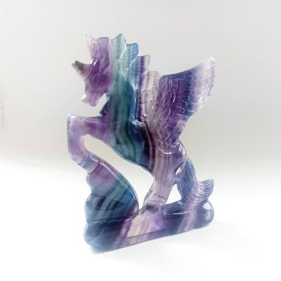 China ART Collection Unicorn Crystal Sculpture Rainbow Natural Fluorite Flying Unicorns from Europe VINTAGE for Wholesale for sale