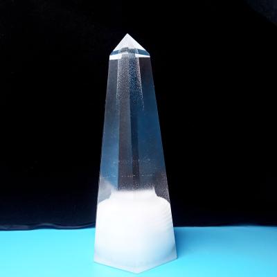 China Large Size Synthetic Artificial Crystal Point Tower Europe Quartz Air Bottom White Quartz Tower Lamp for sale