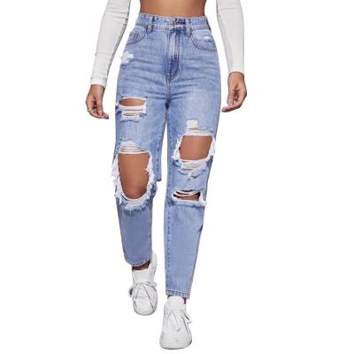 China Breathable Custom Jeans Women Casual pants denim jeans High Waist Straight Leg Ripped Jeans for women for sale