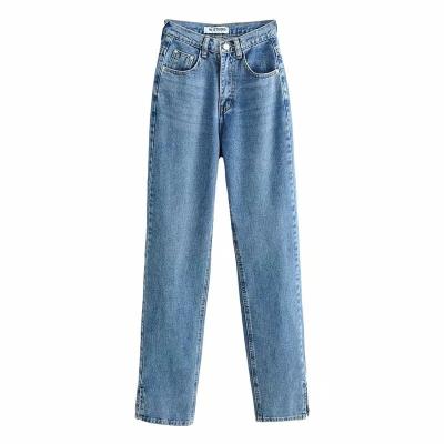 China Factory sale waterproof women s clearance slim sexy straight leg slit design washed jeans for sale