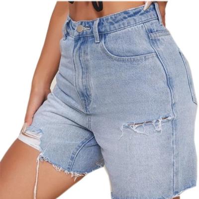 China 2021 Fashion Breathable Wholesale Stylish High Waist Ripped Raw Edge Denim Shorts For Women Ladies for sale