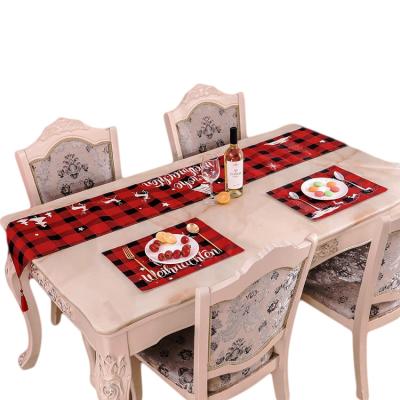 China Canvas Fabric Printed Canvas Plaid Santa Table Flag Eat Mat Christmas Table Place Mats For Christmas Decoration for sale