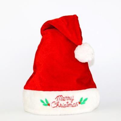 China Pilou Fabric + White Plush Fabric Pilou Embroidery Christmas Hats For Christmas Party Decoration for sale