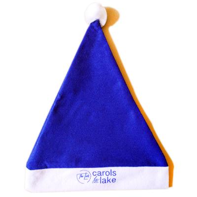 China Blue christmas day santa claus hat with printing for christmas party for sale