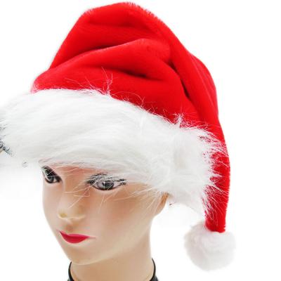 China Eco-friendly Faux Fur Fabric Red Plush Christmas Hat For Christmas Party Decoration for sale