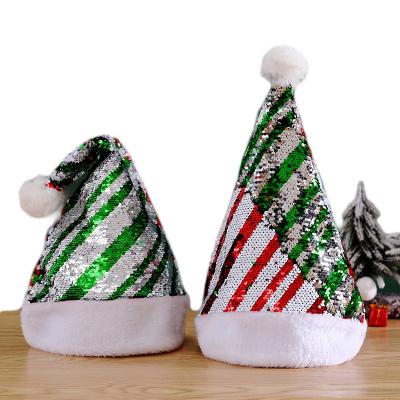 China Sequin Cloth + Sequin Santa Christmas Hat Flip Up Glitter Xmas Cap Plush Cloth For Christmas Party Decoration for sale