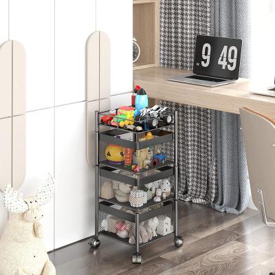 China 360 Degree Revolving Shelf Kitchen Storage Rack Metal Fruit Storage Basket Stand Trolley Cart Viable Vegetable Organizer for sale