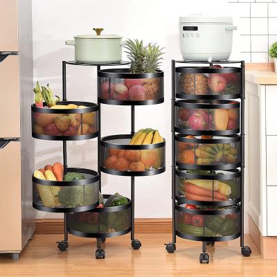 China Sustainable Viable Shelf Storage Fruit Vegetable Display Rack Kitchen Vegetable Storage Rack Round Organizer Rotating Basket for sale