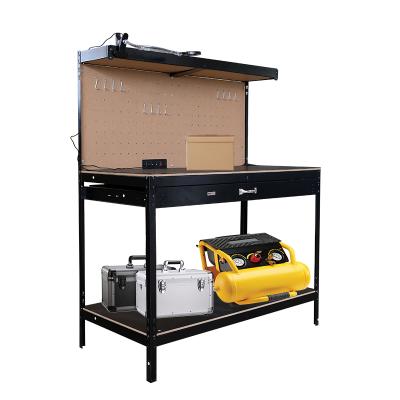 China Hotels Workbench Warehouse Steel Work Table Heavy Duty Portable Storage Metal Workbench With Led Light for sale