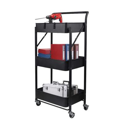 China Multifunctional Grocery Ect Folding Storage Trolley Rolling Cart Kitchen Cart with Lockable Caster Wheels for sale