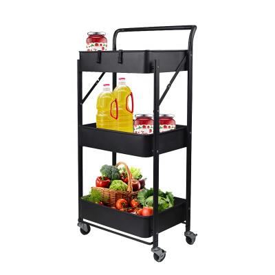 China Folding Mobile Storage Rack Cart Kitchen Multifunctional Rolling Cart On Wheels Storage Racks Trolley Cart for sale