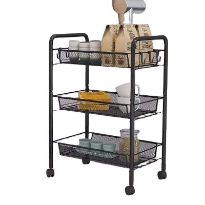 China Shelves Serving Cart Mesh Basket Holder Kitchen Office Bathroom Storage Cart Sustainable Rolling Service Cart for sale