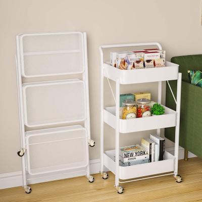 China Collapsible Folding Mobile Cart With Wheel And Handle Organizer Shelf for sale