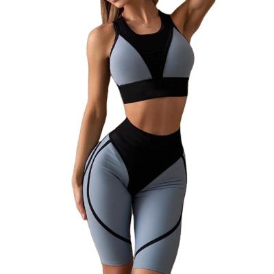 China Breathable 2022 peach hip yoga suit sports suit mesh female color matching hip bra shorts yoga lifting suit for sale