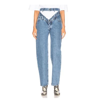 China Breathable New Women Fashion OEM High Waist With Retail Straight Cut Denim Pants Jeans for sale