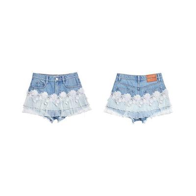 China Fashion Clothes Breathable Original Design New Women's Jeans Flower Lace Patch Shorts Custom Women Jean Shorts Jeans for sale