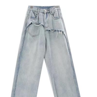 China New fashion female light color breathable jeans trend wide-legged pants skinny and supple custom for sale