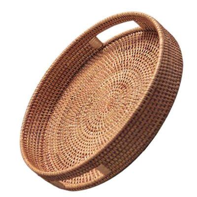 China Eco-Friendly Rattan Round Bread  Basket Handcrafted Bread Serving Tray Coffee Table Decorative Woven Tray for sale