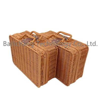 China Arrangement wholesale Woven Storage Basket Plastic Rattan Organize Box Home gift Bins With Lids Gift Boxes for Guests for sale