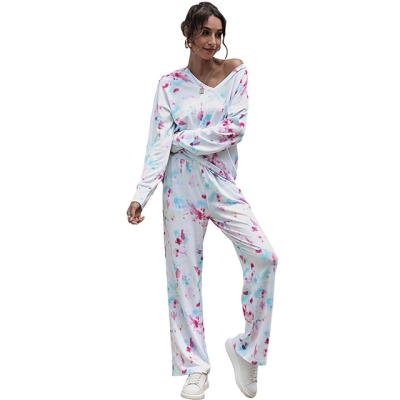 China Wholesale cheap two piece set QUICK DRY plus matching pajama women modern designs long sleeve sleepwear as picture full v neckline for sale