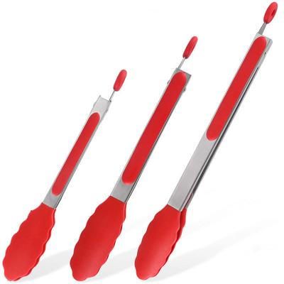 China Sustainable 3pcs Food Tongs Stainless Steel Silicone Food Tongs Kitchen Tool for sale