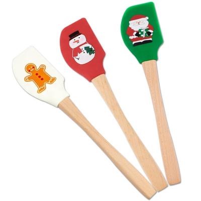 China Viable Wholesale Silicone Kitchen Spatula Cake Tools Pastry Tools Silicone Spatula With Wooden Handle for sale