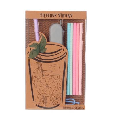 China 2019 Amazon Hot Juice Viable Trending Organic Folding Reusable Silicone Drinking Straw Sets for sale