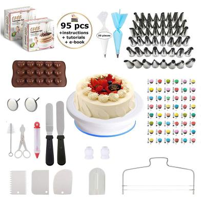 China 95 Pcs Metal Viable Cake Decorating Tool Kit with Plastic Cake Turntable for Baking Tools for sale