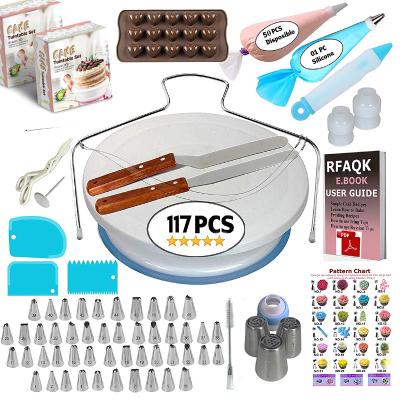 China Sustainable 117 PCS Cake Decorating Tools Pastry Nozzle Pieces Baking Turntable for sale