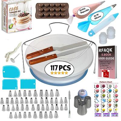 China Viable 117 PCS Multifunctional Cake Decorating Kit Cake Turntable Sets Pastry Tube Fondant DIY Tool for sale