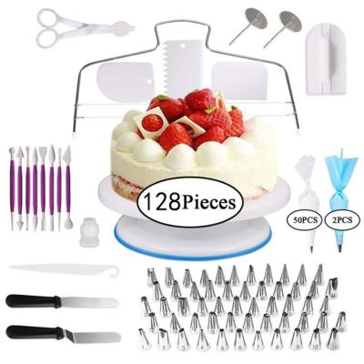 China Sustainable 128 Pcs Decorating Supplies Cake Turntable Piping Tip Russian Set Pastry Bake Cupcake Tool Kit for sale