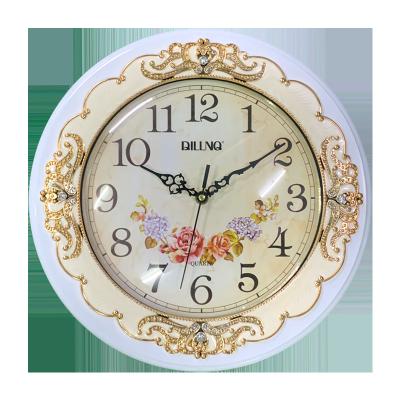 China Antique Style 14In Indian Style Battery Operated Round Wall Clock Wanduhr White Patterned Plastic Die For Home Decor for sale