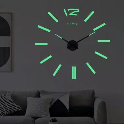 China Large DIY 3D Style Antique Frameless Night Mirror Fluorescent Mute Wall Stickers Clock For Living Room for sale