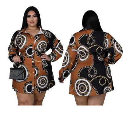 China Breathable Fashion Women Breathable Printing Clothing Plus Size Long Sleeve Dress For Lady Shirts Woman Dress for sale