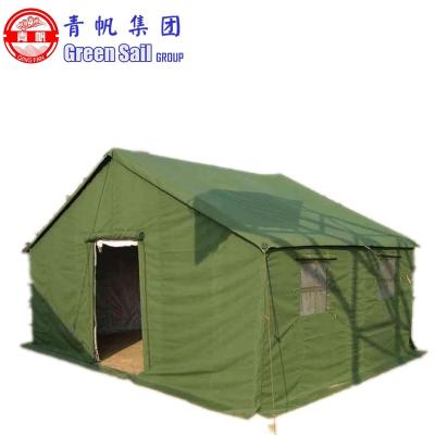 China Trigon / V-Type Ground Large Size Canvas Army Shape Nail 4mx3m Wind Proof House Military Squad Tent for sale