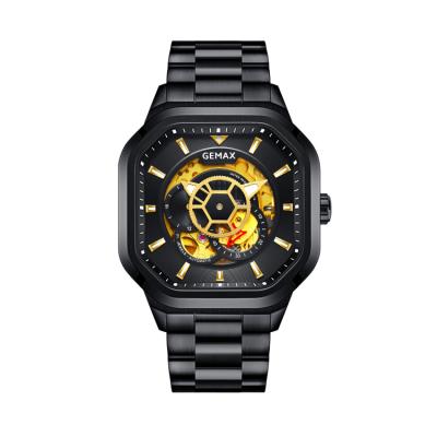 China New Design Power Reserve Watch Mechanical Movement Custom Logo Black Automatic Watches for sale