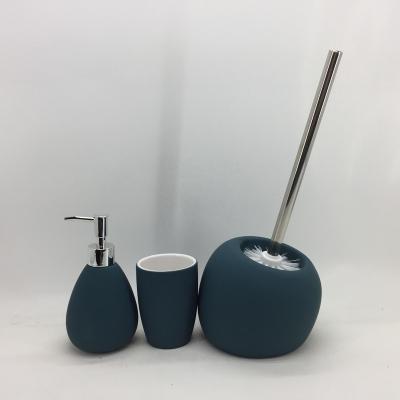 China Factory Direct Sale Modern Design Sustainable Ceramic Bathroom Accessories Set Ceramic Lotion Bottle Set With Metal Pump for sale