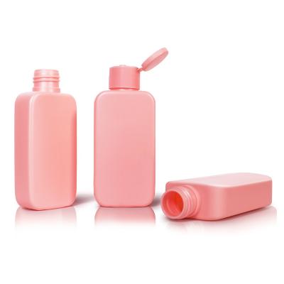 China Cosmetic HDPE Plastic Bottle 90ml Pink Body Lotion Bottles Squeeze Bottle For Cleansing Solution With Flip Top Cap for sale